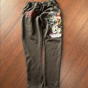 Ed Hardy Black Sweatpants with Colorful Tattoo Graphic